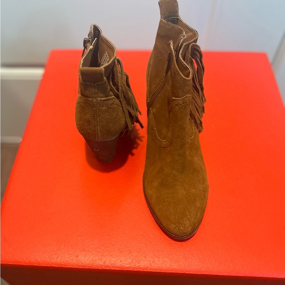 Fringed Suede Ankle Boots - Brown